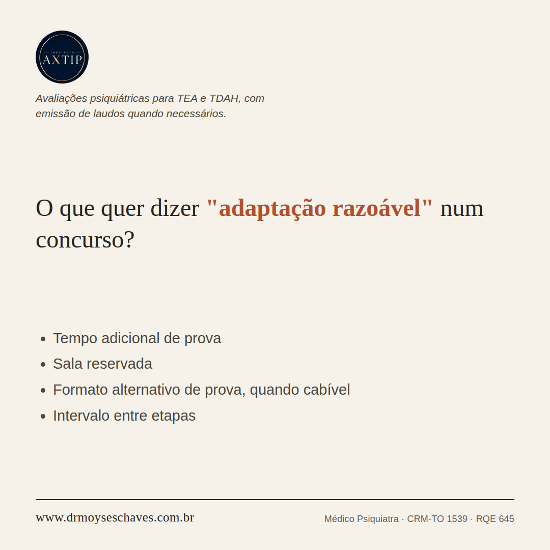 Peça do Instituto Axtip explicando o que é adaptação razoável em provas e concursos.