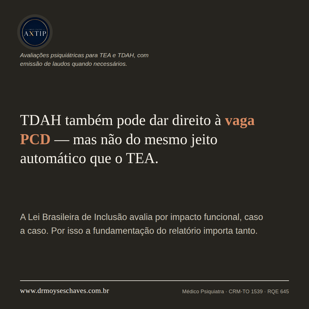 Peça do Instituto Axtip sobre TDAH e o direito à vaga PCD segundo a Lei Brasileira de Inclusão.