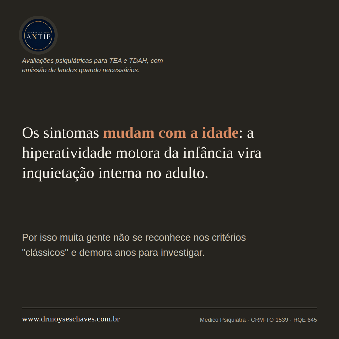 Peça do Instituto Axtip sobre como os sintomas de TDAH mudam com a idade.
